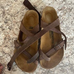 Birkenstock brown sandals.